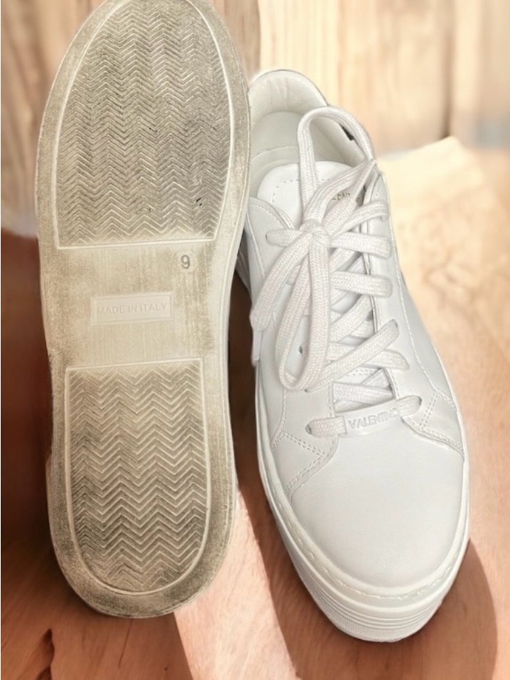 Valentino White Leather Platform Lace-Up Sneakers with Logo Tab - Picture 4 of 4